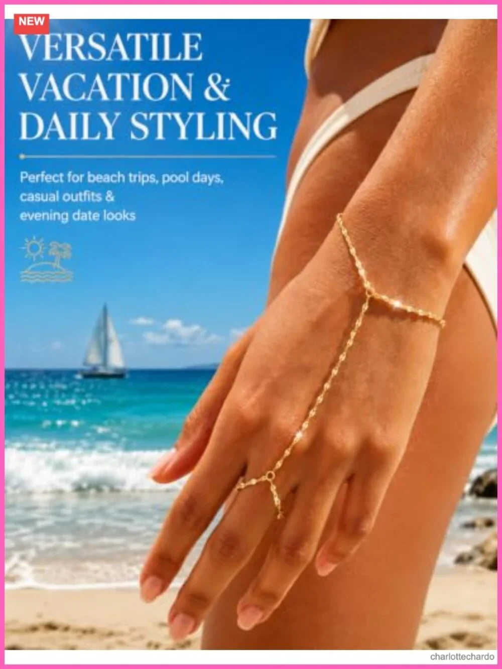 14K Gold Plated Dainty Hand Chain Bracelet Set for Women Stackable Ring